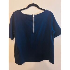 GAP Short Sleeve Top Womens Size M Navy Blue Excellent Boat Neck Back Zip Ponte